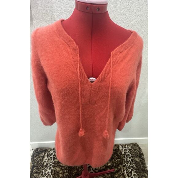 Margaret O' Leary 100% Cashmere Tunic Sweater Womens M Coral Orange Tasseled - Picture 1 of 6